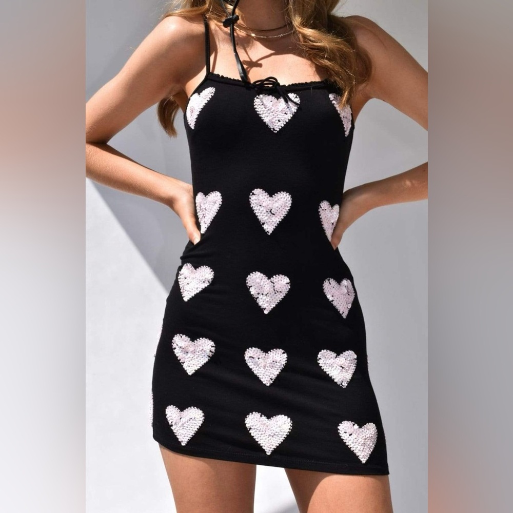 Her Pony BREAKING HEARTS EMBELLISHED MINI DRESS - BLACK